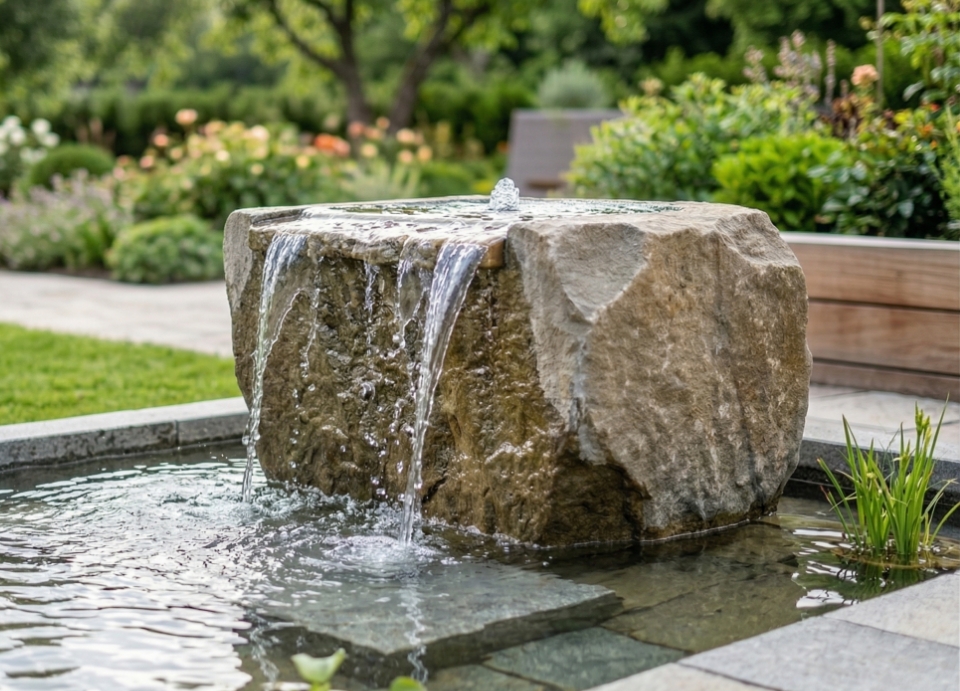 Quellstein in einem Wasserbecken