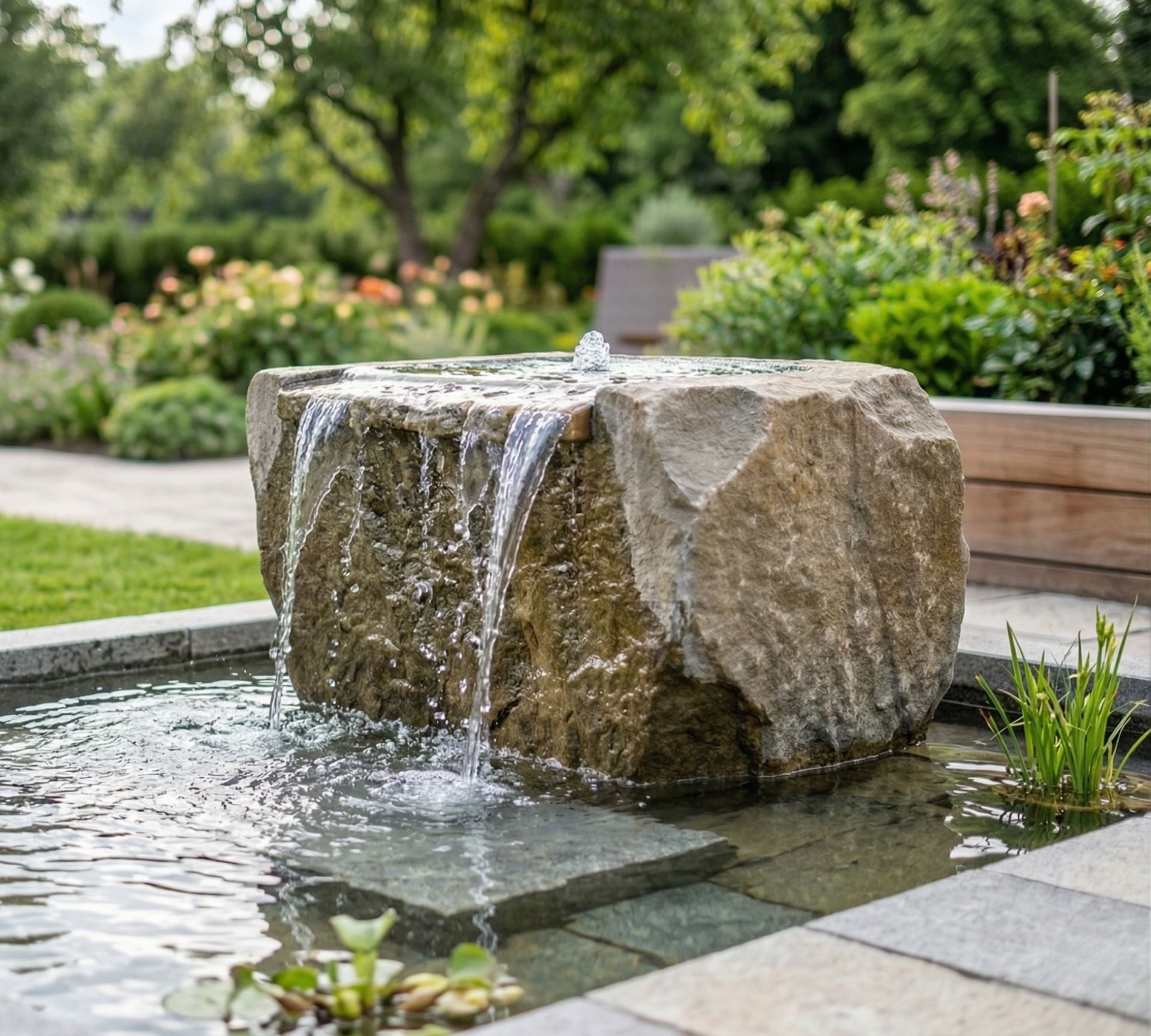Quellstein in einem Wasserbecken
